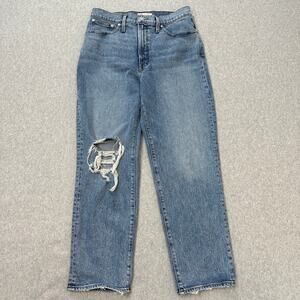 Madewell Jeans WMNS 30 The Perfect Vintage Straight Jean Blue Distressed Denim